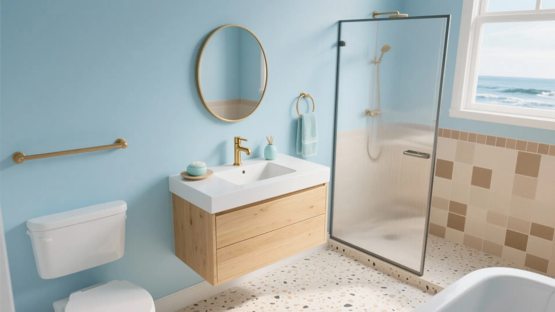 Soft Coastal Blues with Warm Neutrals