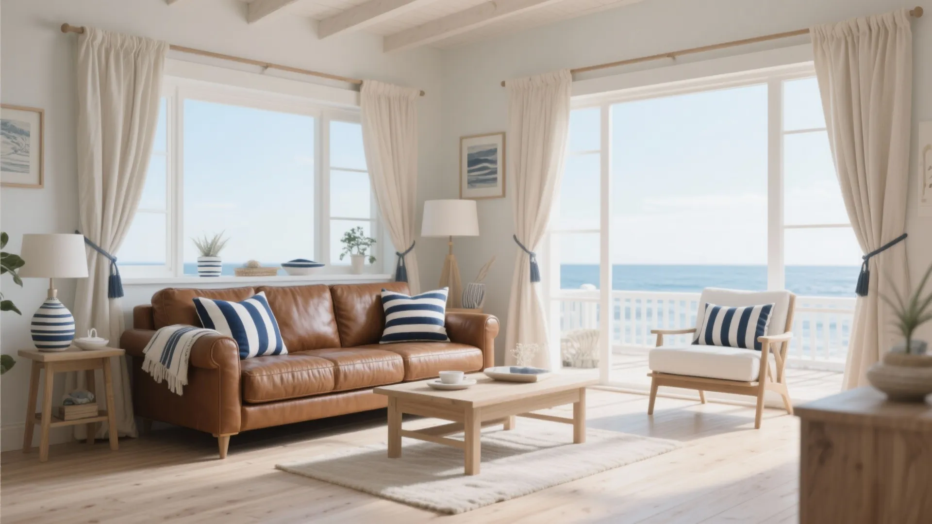 5. Brown Leather with Coastal Blues