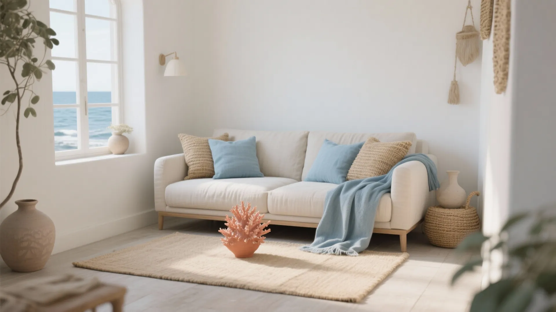 Coastal Calm: Blues, Sand, and Off-White