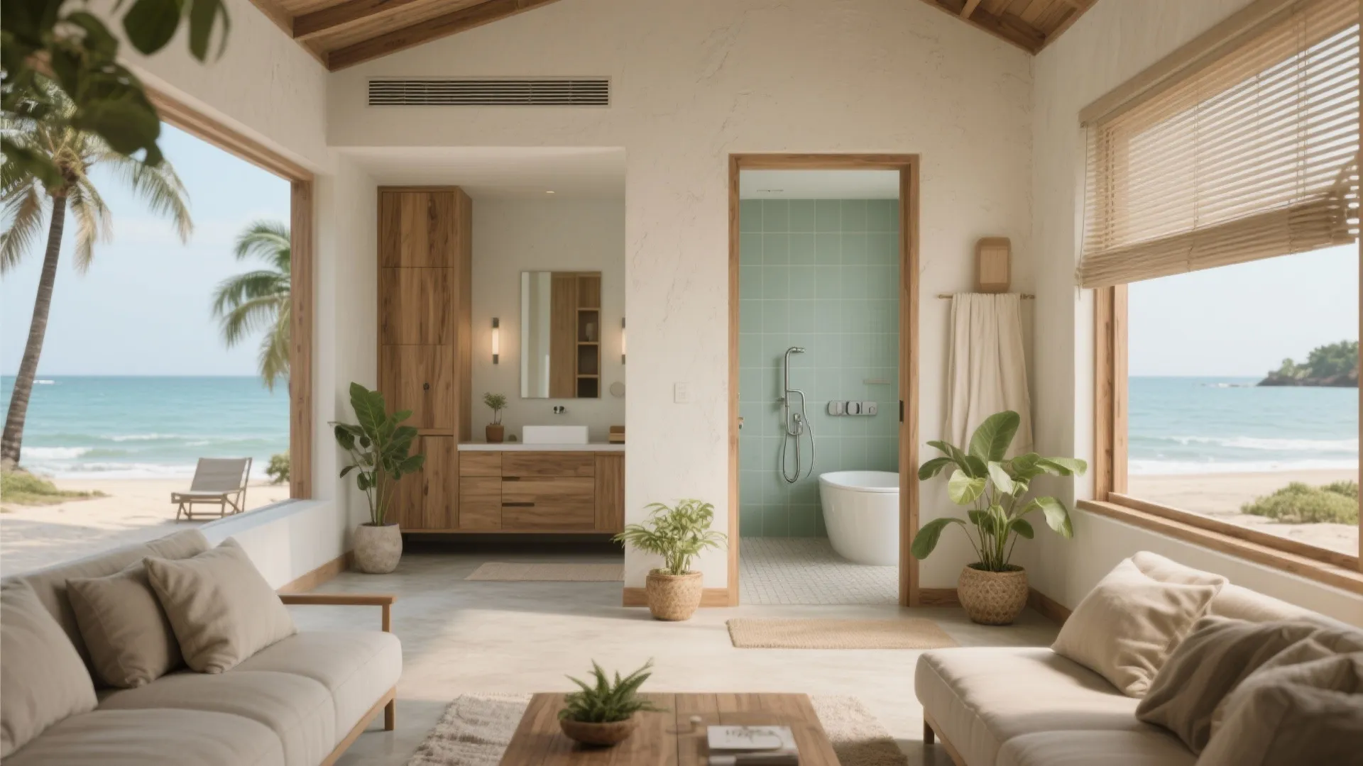 1) Coastal Calm, Moisture-Smart Finishes, and Non-Slip Comfort