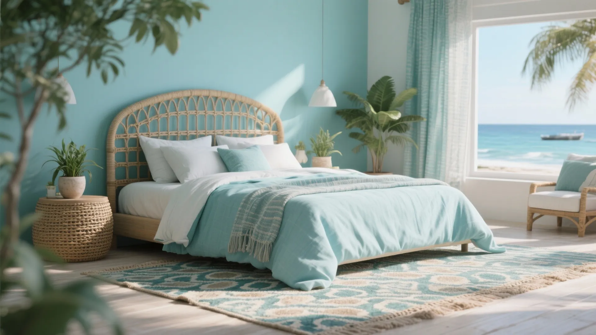 3. Coastal Chic: Aqua Tones with Texture and Pattern