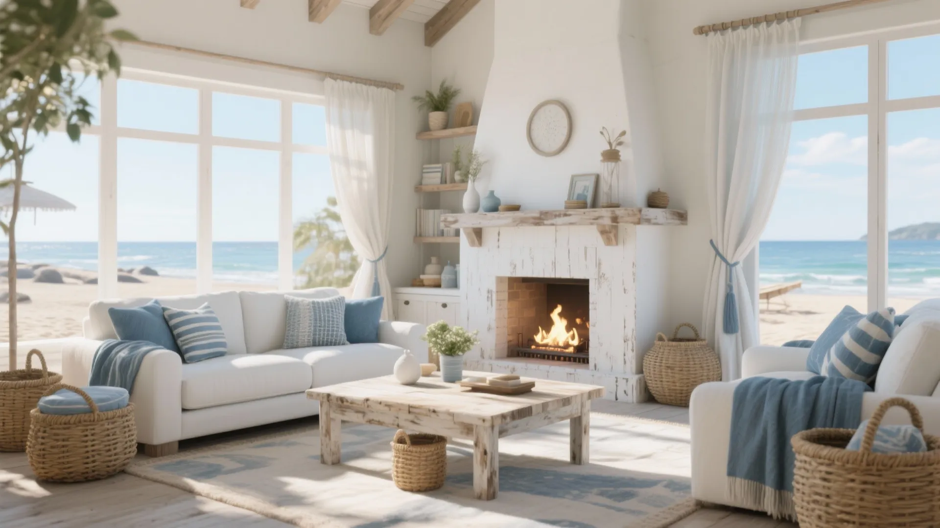 8. Coastal Chic White Fireplace