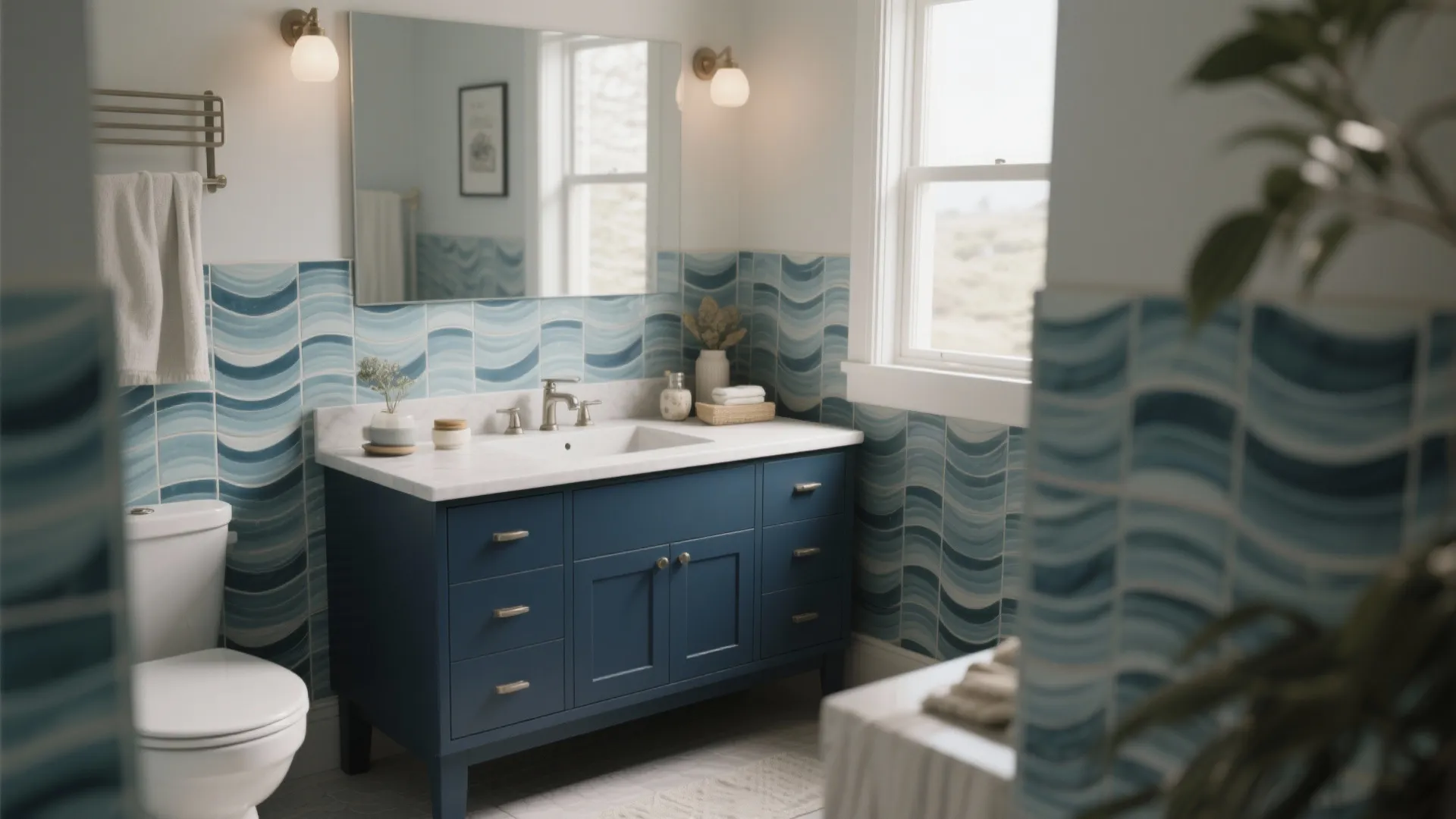 5. Coastal Dark Blue with Textured Tiles