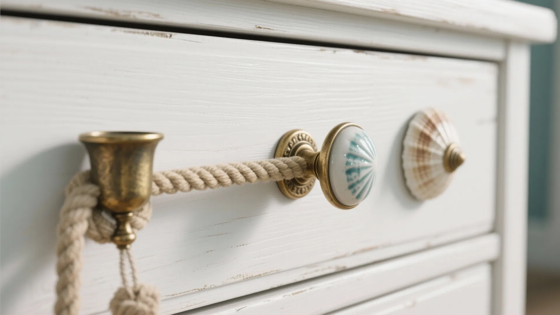 5. Rope-handled drawers and shell-inspired hardware