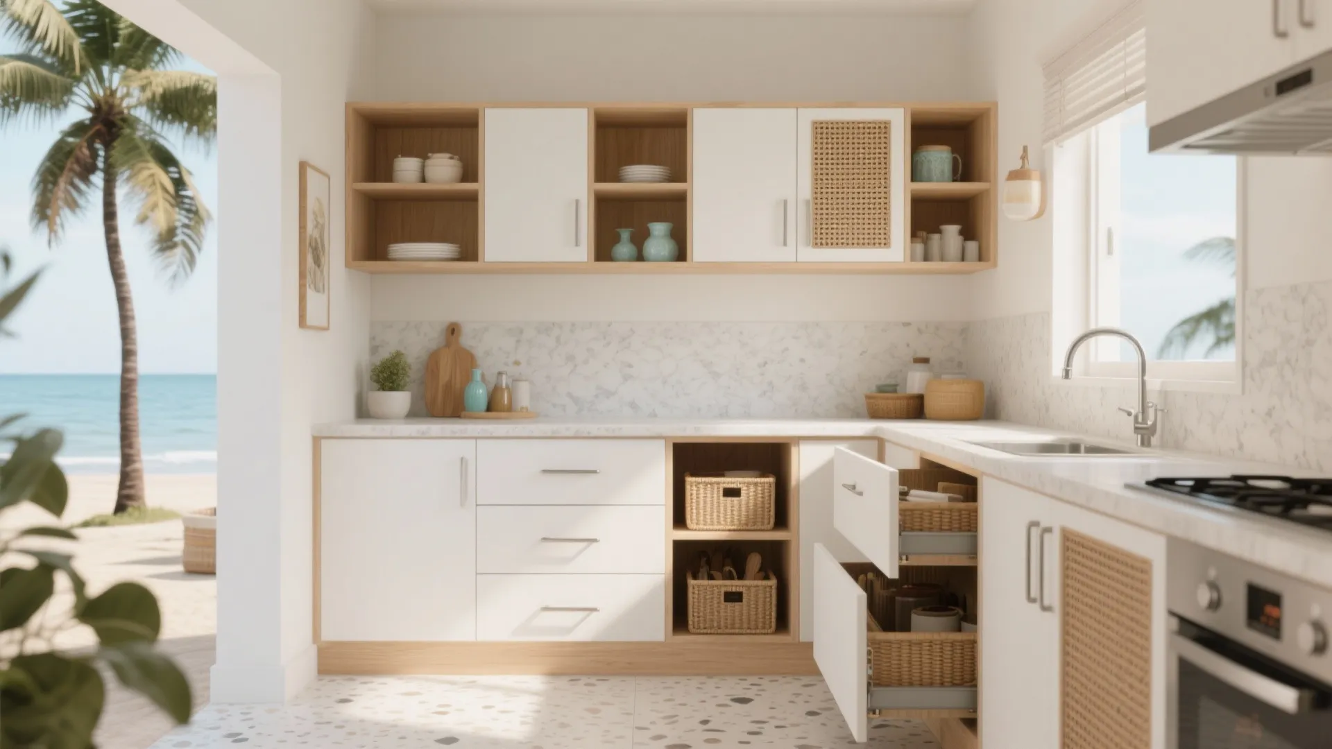 Coastal-minimal kitchen storage