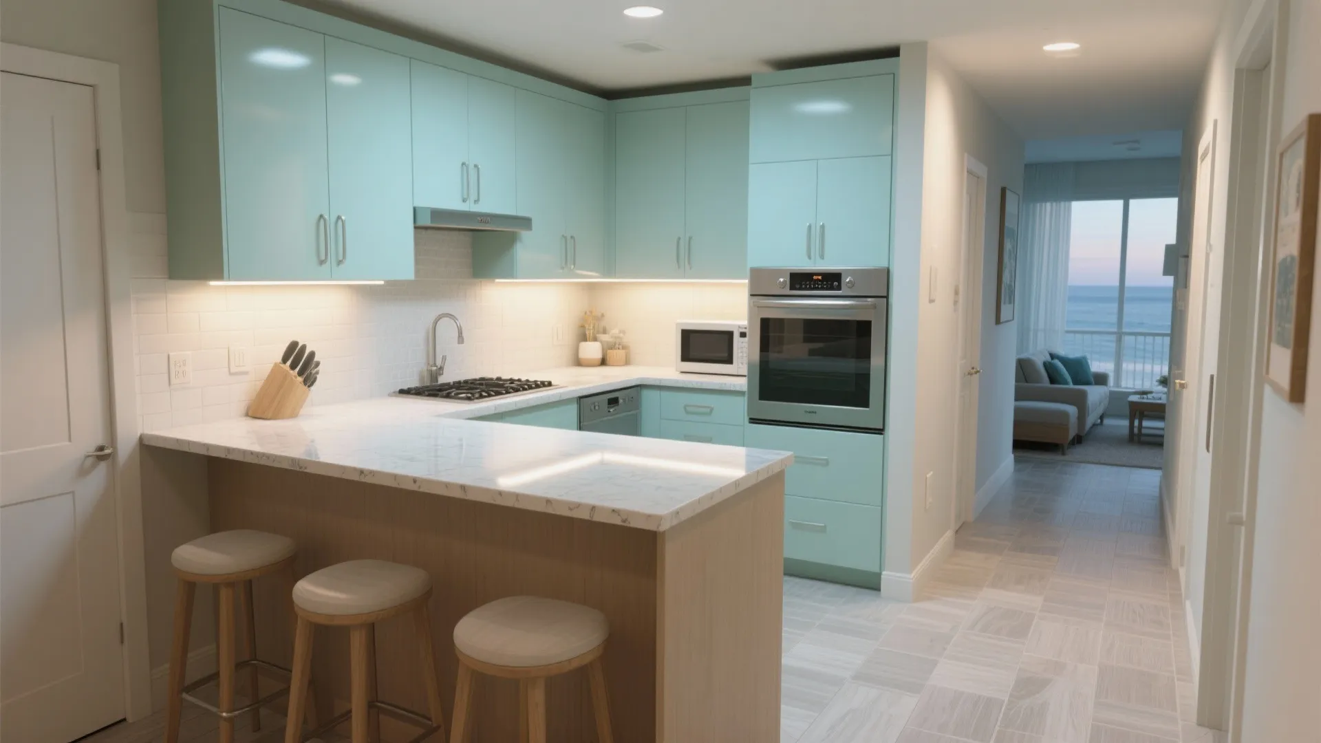 4. Coastal kitchen with practical workflow