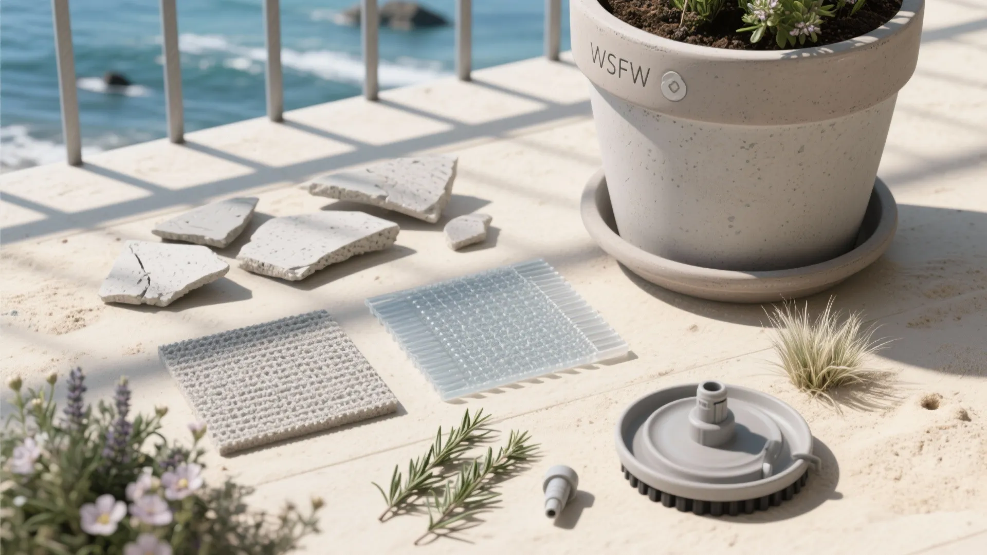 Lightweight planters with native coastal greens