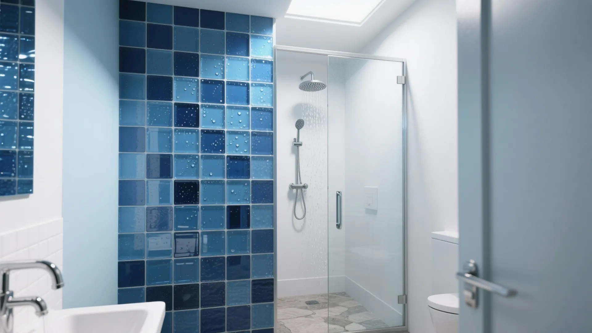 Coastal Blue Mosaic Shower Walls