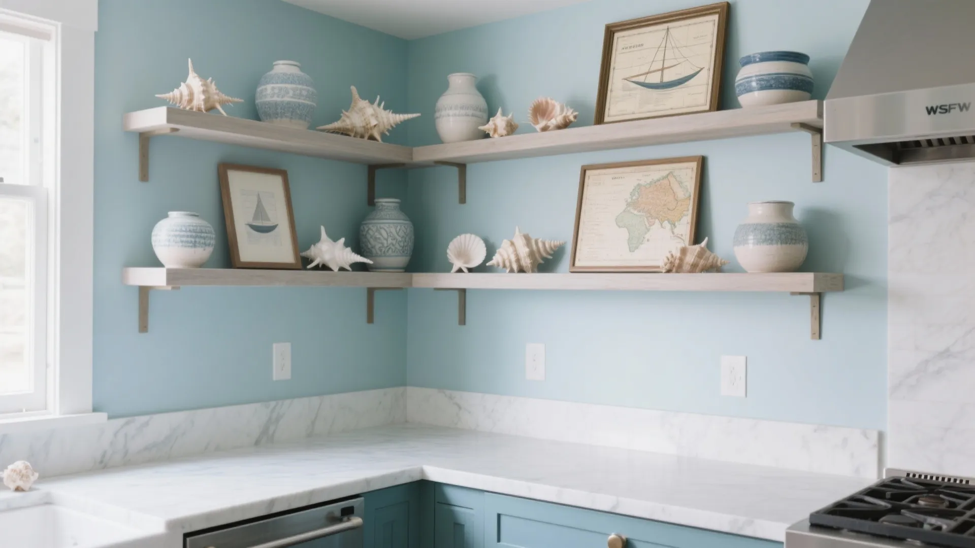 3. Open Shelving with Beach Finds