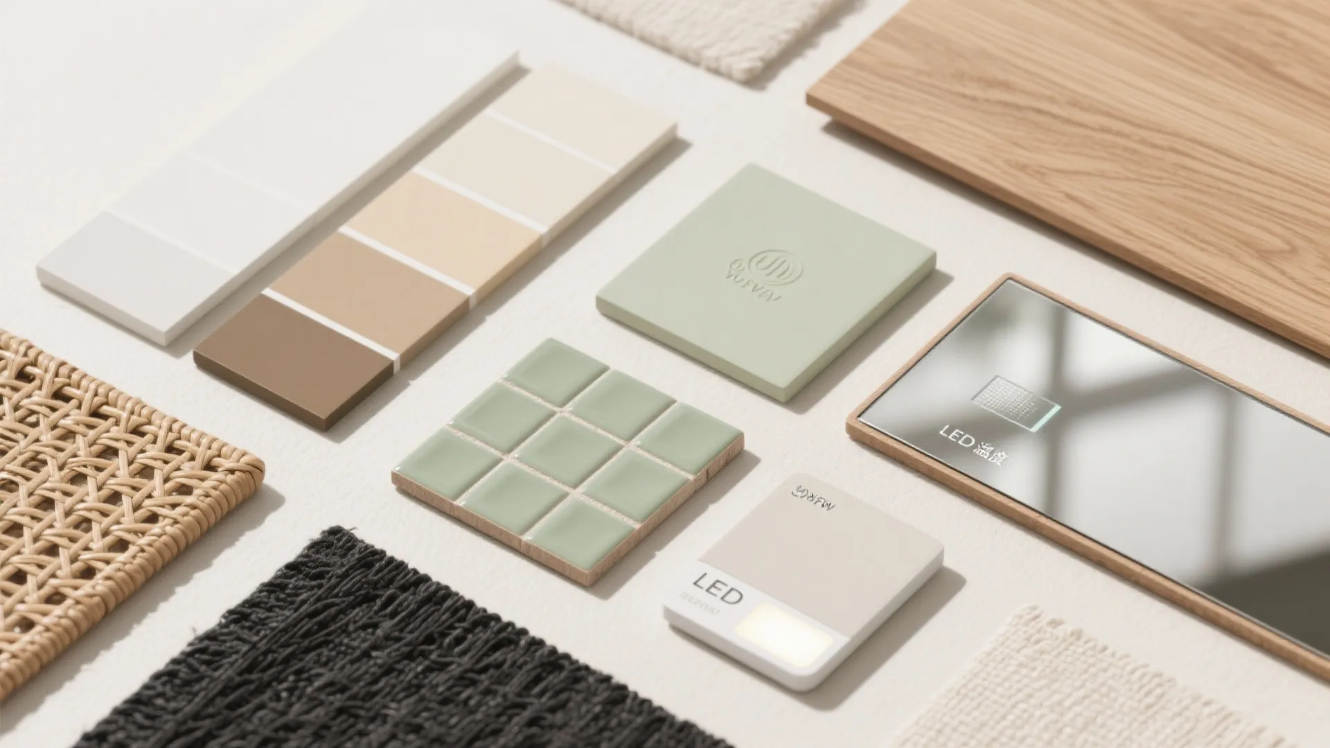 Coastal-neutral palette, mirrors, and a layered lighting plan