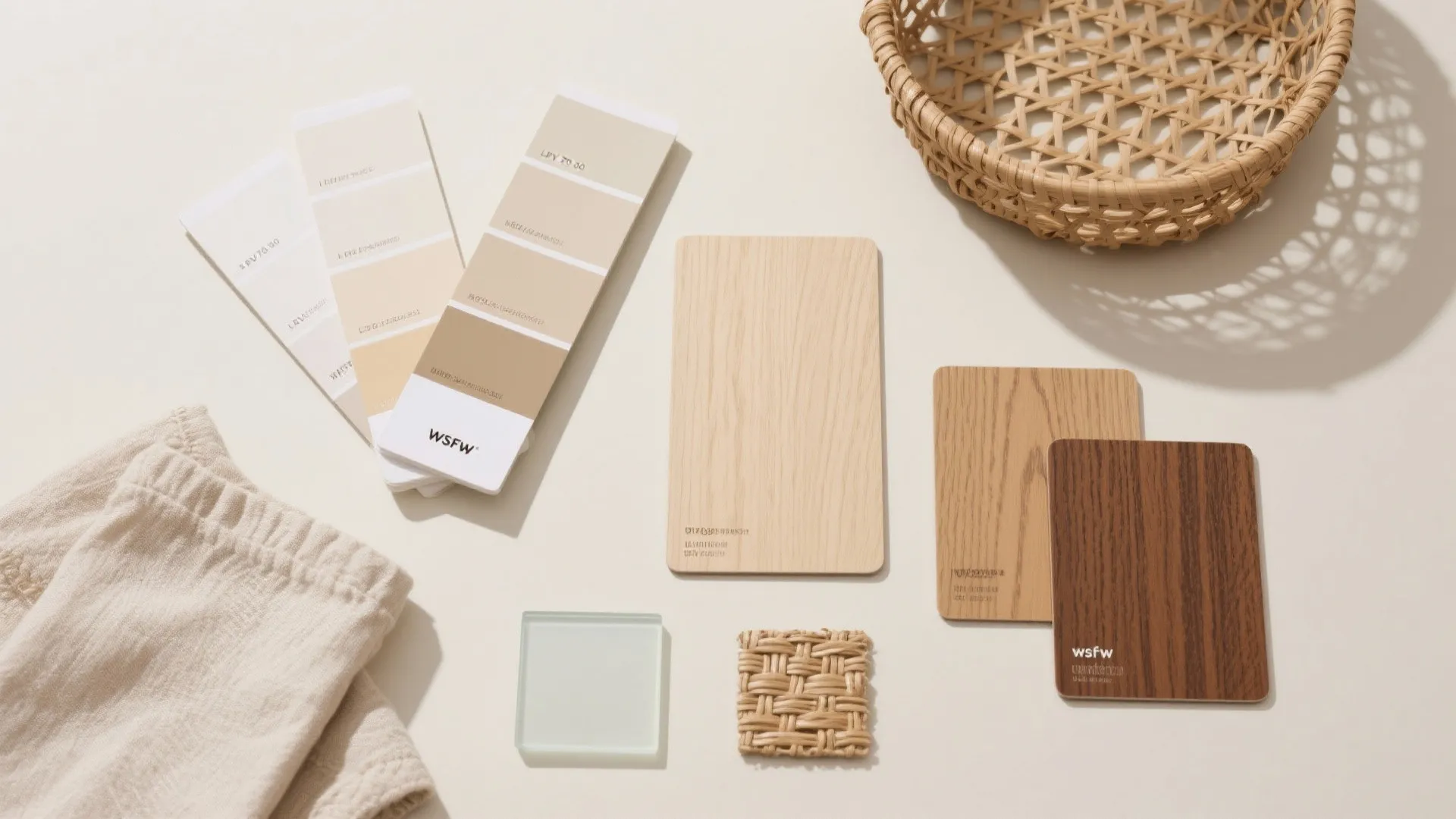 Light, coastal palette with warm wood accents