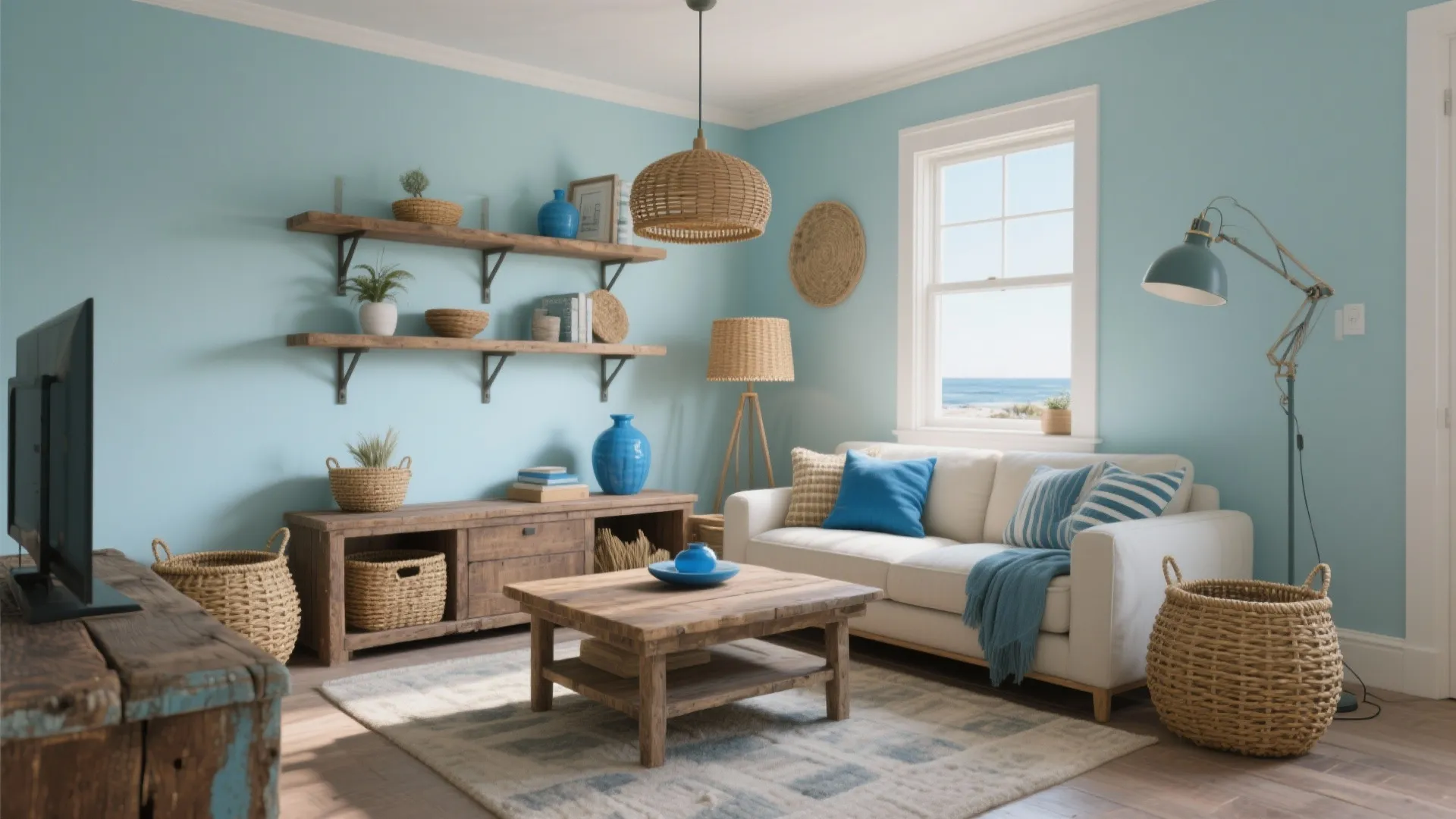 5. Coastal Meets Rustic: Light Blue with Reclaimed Wood