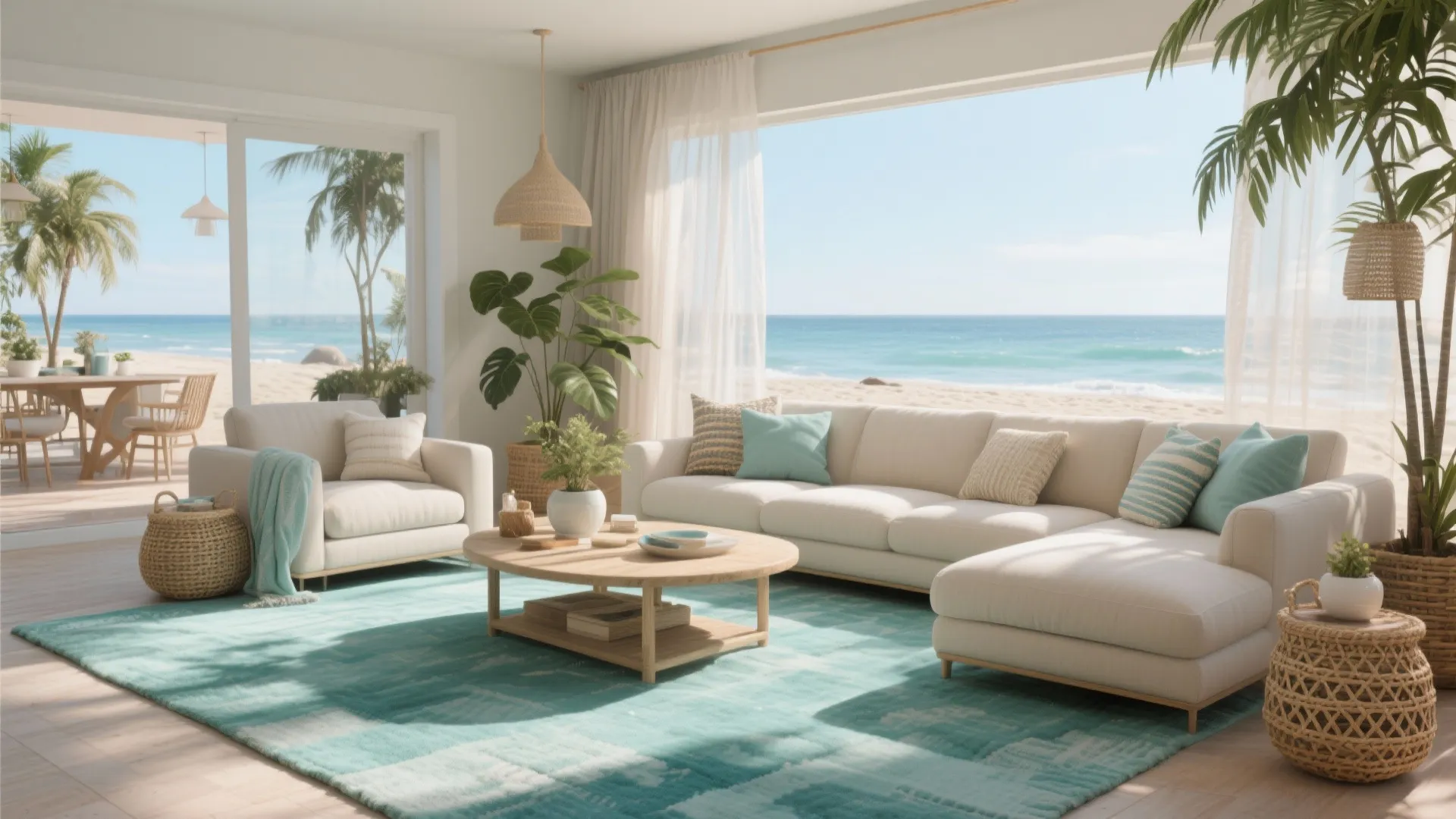 4. Coastal Vibes with Turquoise Rug