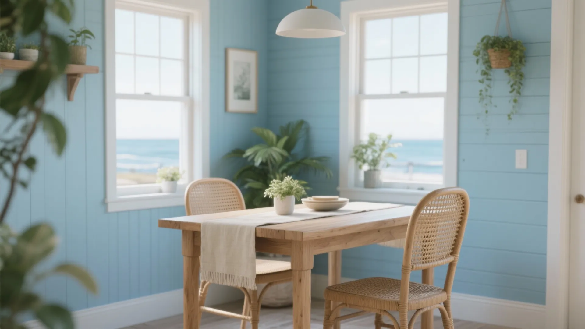 2. Coastal blue and natural wood