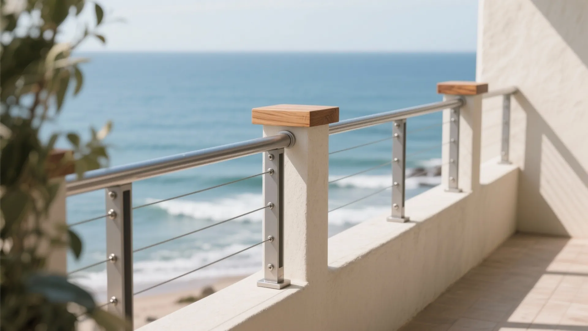 Coastal-grade aluminium with a warm wood cap