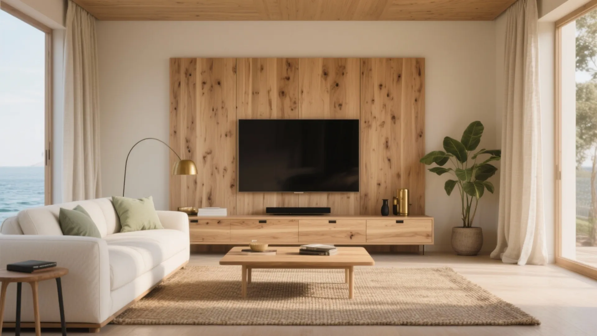 Warm Wood Tones with Coastal Neutrals