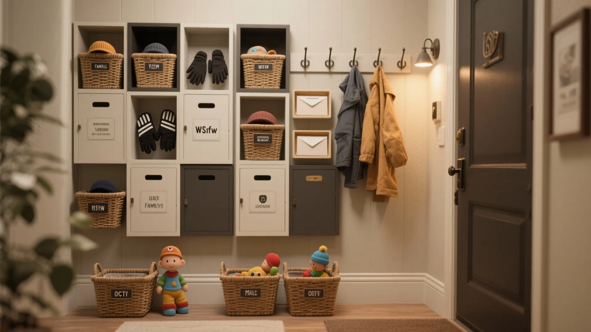 5. Multi-functional coat wall with modular baskets