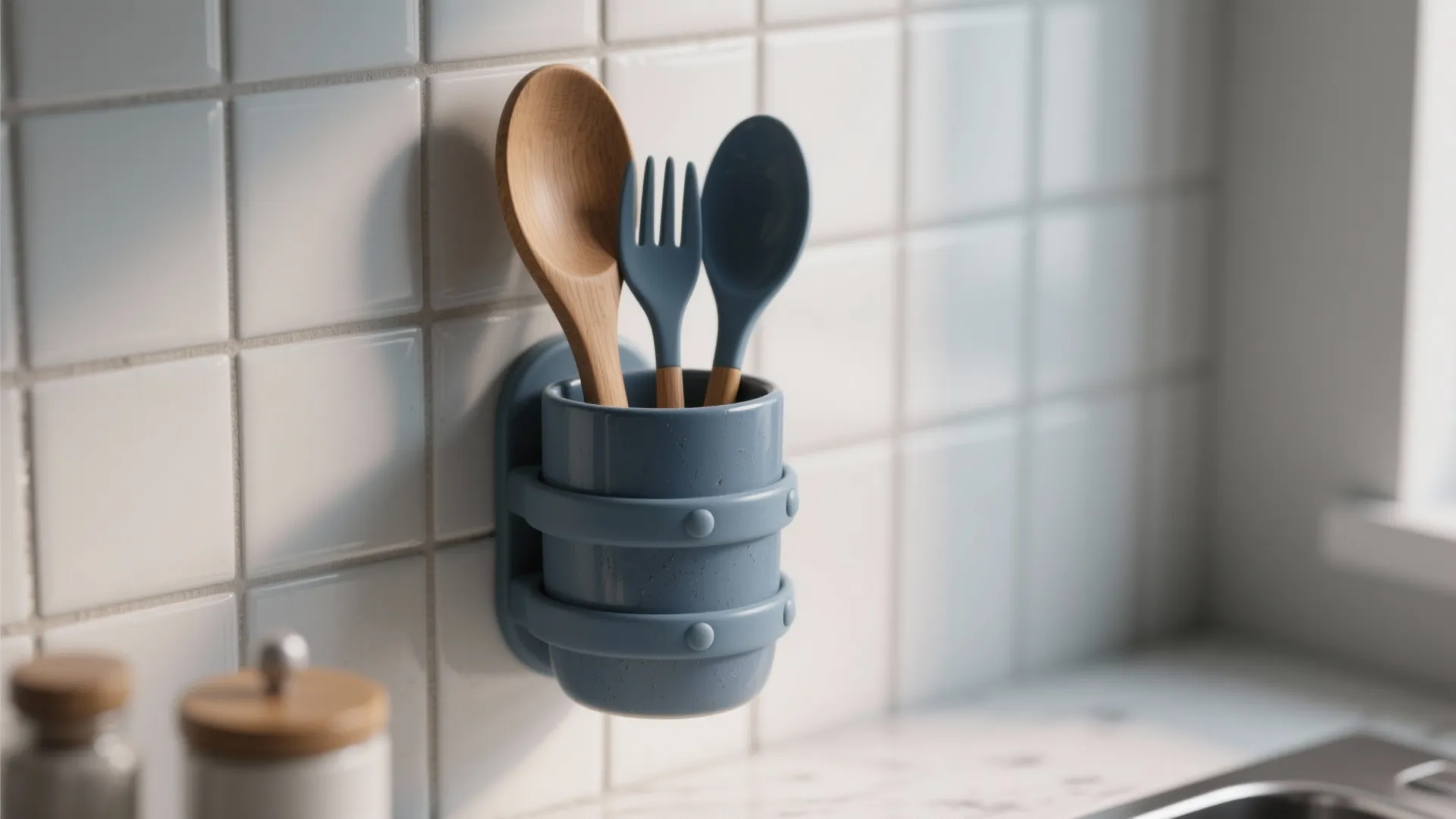 1. Wall-mounted ceramic cup in matte cobalt