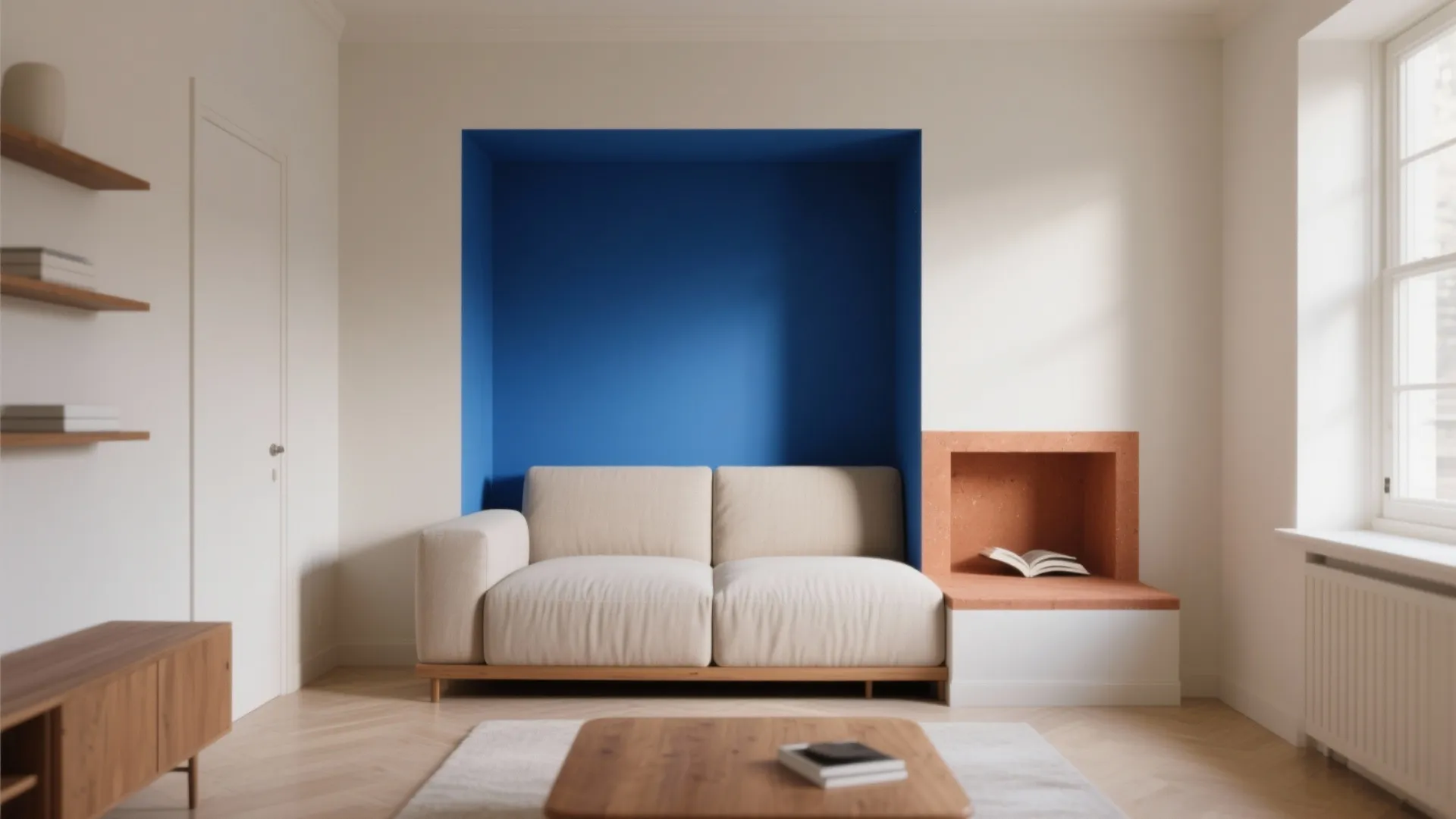 Cobalt and Clay Colour Blocking to Zone Space