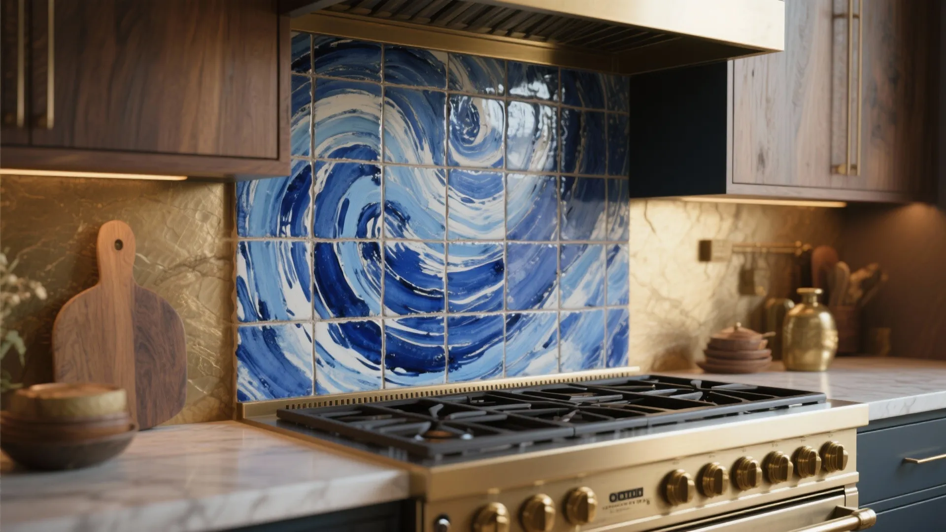 5. Hand-Painted Tile Feature in Cobalt