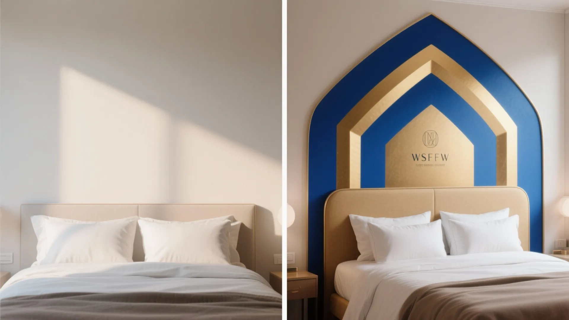 Idea 3: Painted headboard or geometric mural with cobalt and muted gold