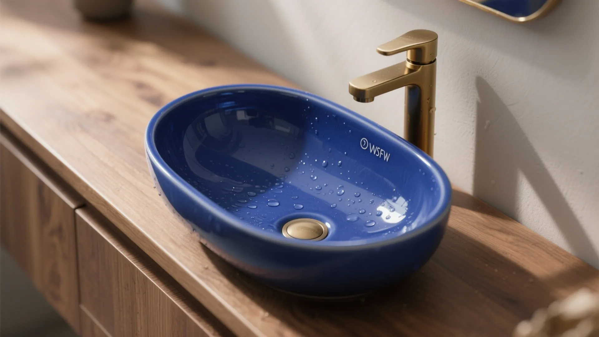 1. Cobalt Vessel Sink on a Floating Wood Vanity
