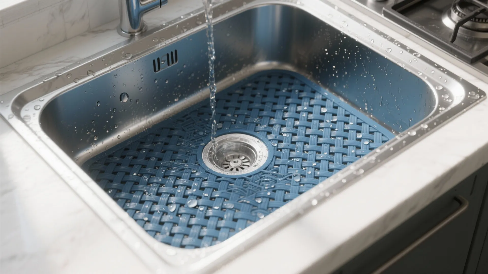 3. Stain-resistant indoor-outdoor woven mat at the sink