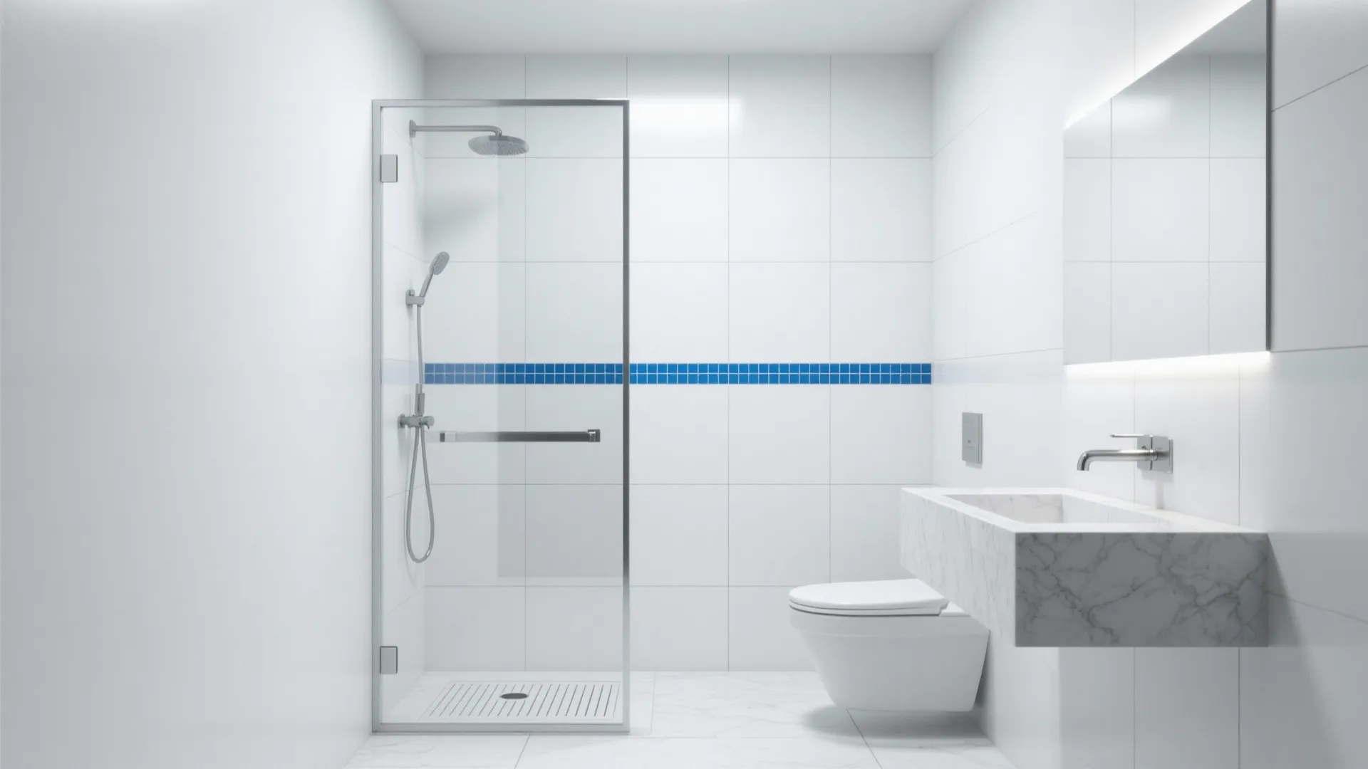 Large-Format White Porcelain with a Cobalt Stripe