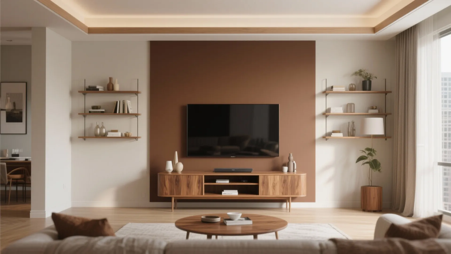 2. Cocoa Brown Accent Wall — depth without darkness
