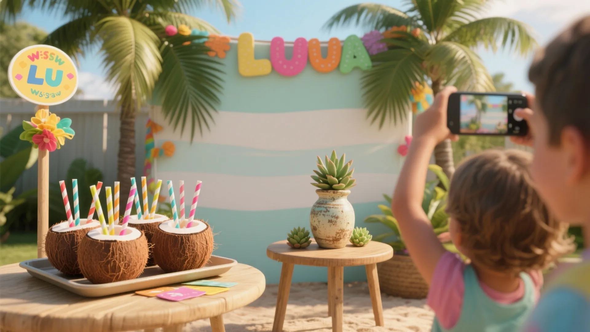 5. Coconut Cup Station and Luau Photo Corner