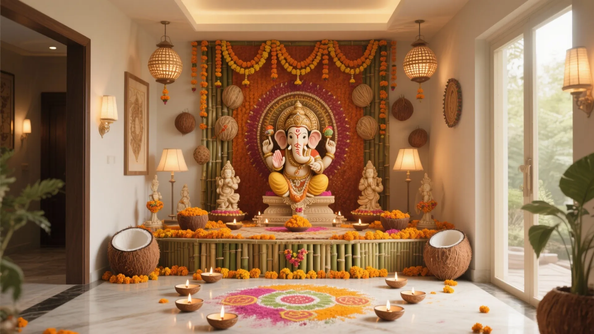 Ganpati Decoration Ideas with Coconut Charm