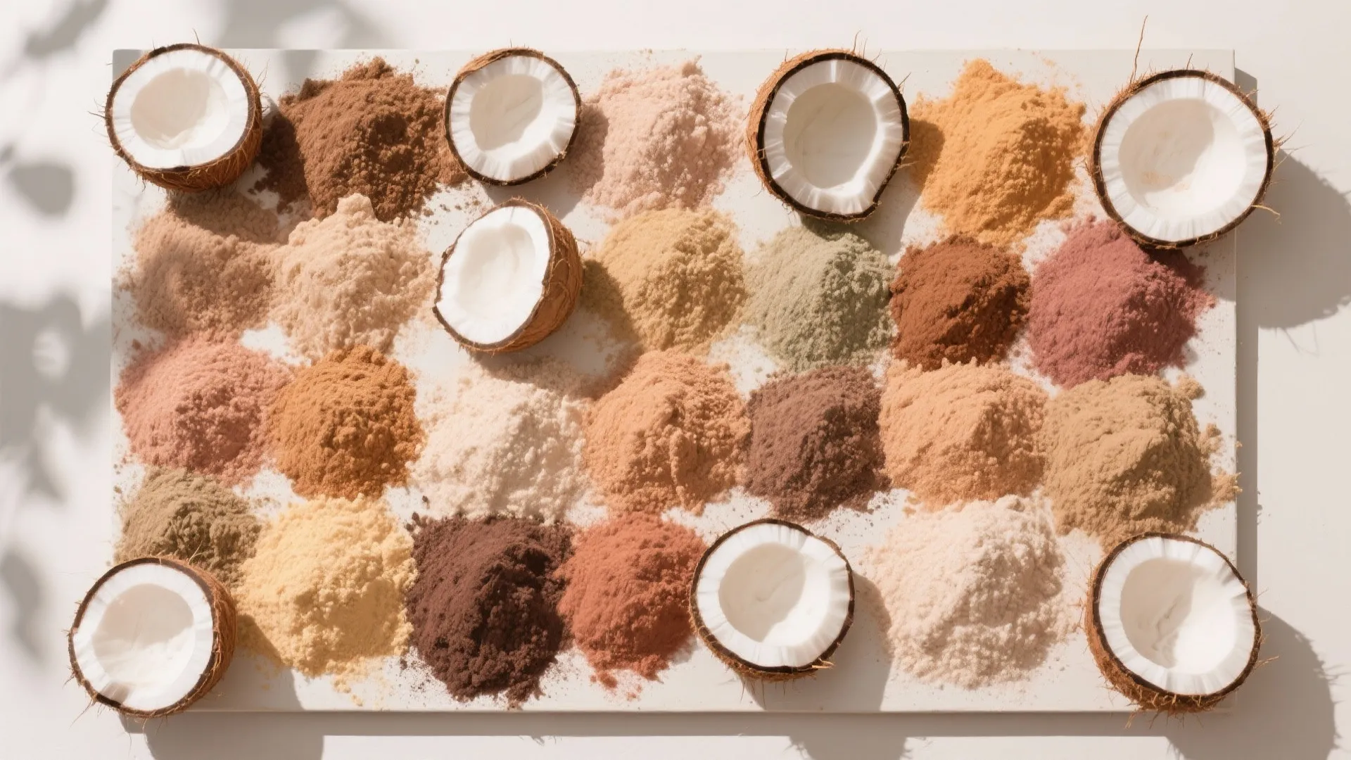 Dyed coconut powder arranged for festive wall art panel