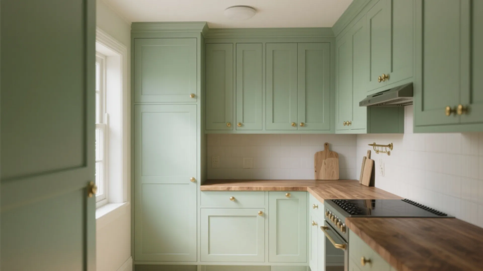 1. Full-height sage for a cocooned, calming kitchen