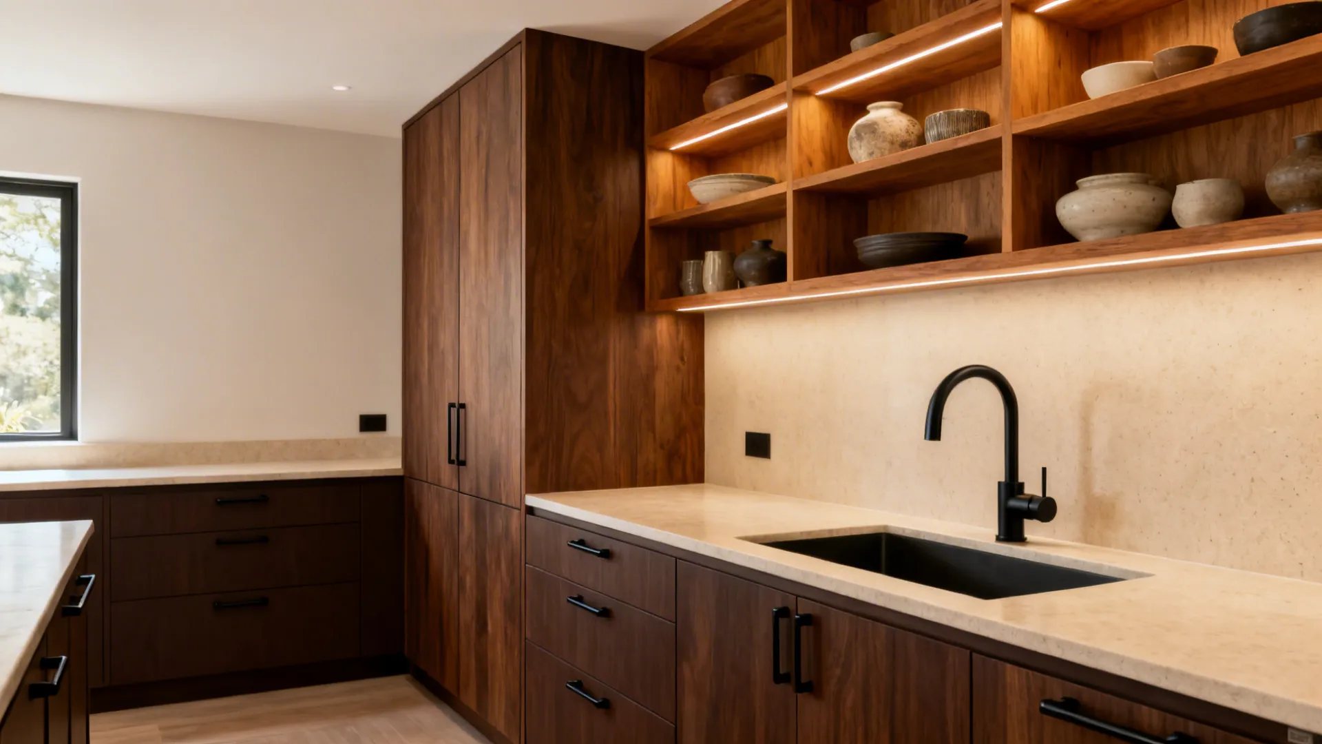 4) Warm Woods + Matte Metals: Coffee to Caramel Palette