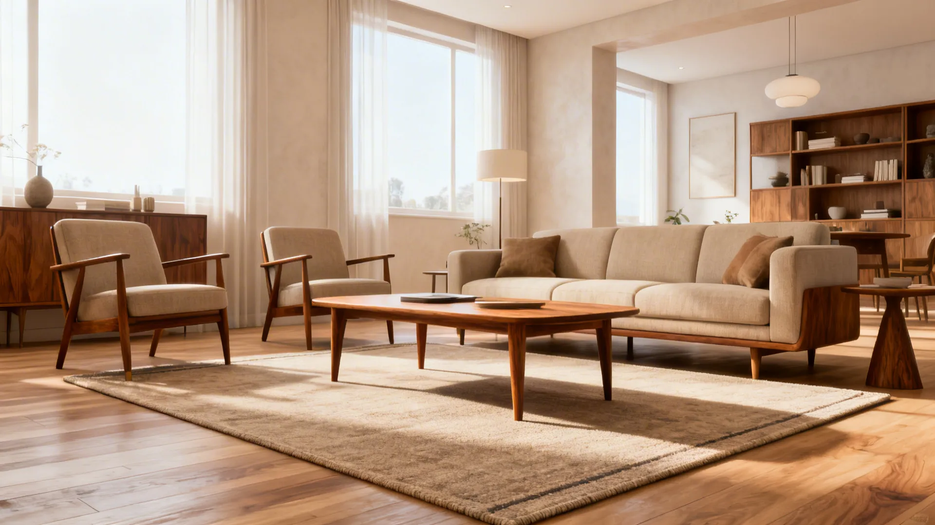 2. Coffee-Table Centered: Medium Rug Under Front Legs