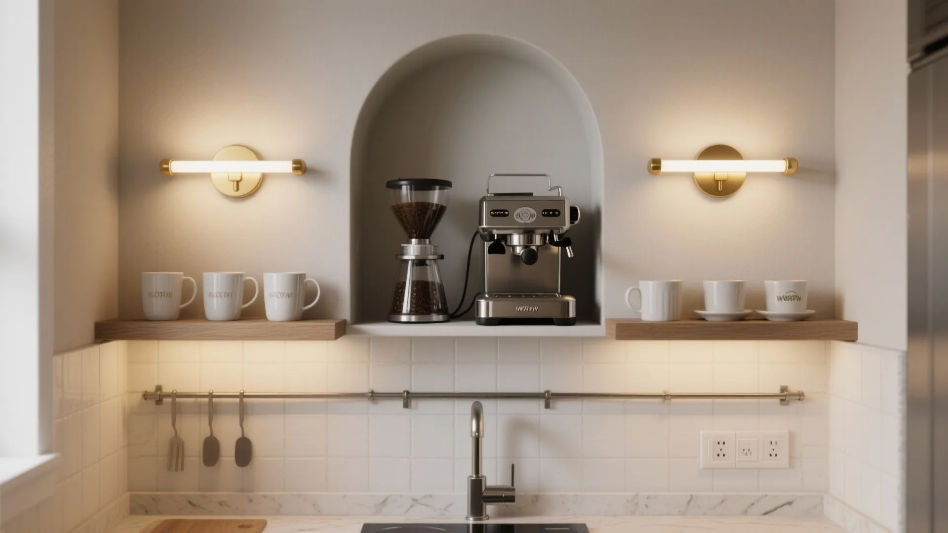 2) Sconce Pairing to Zone the Coffee Niche