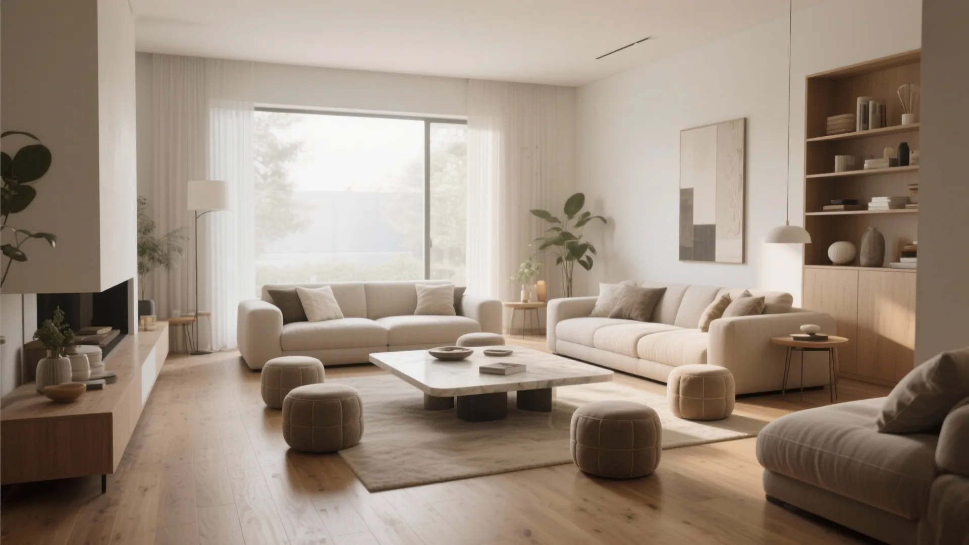 7. Central Coffee Table with Multiple Ottomans