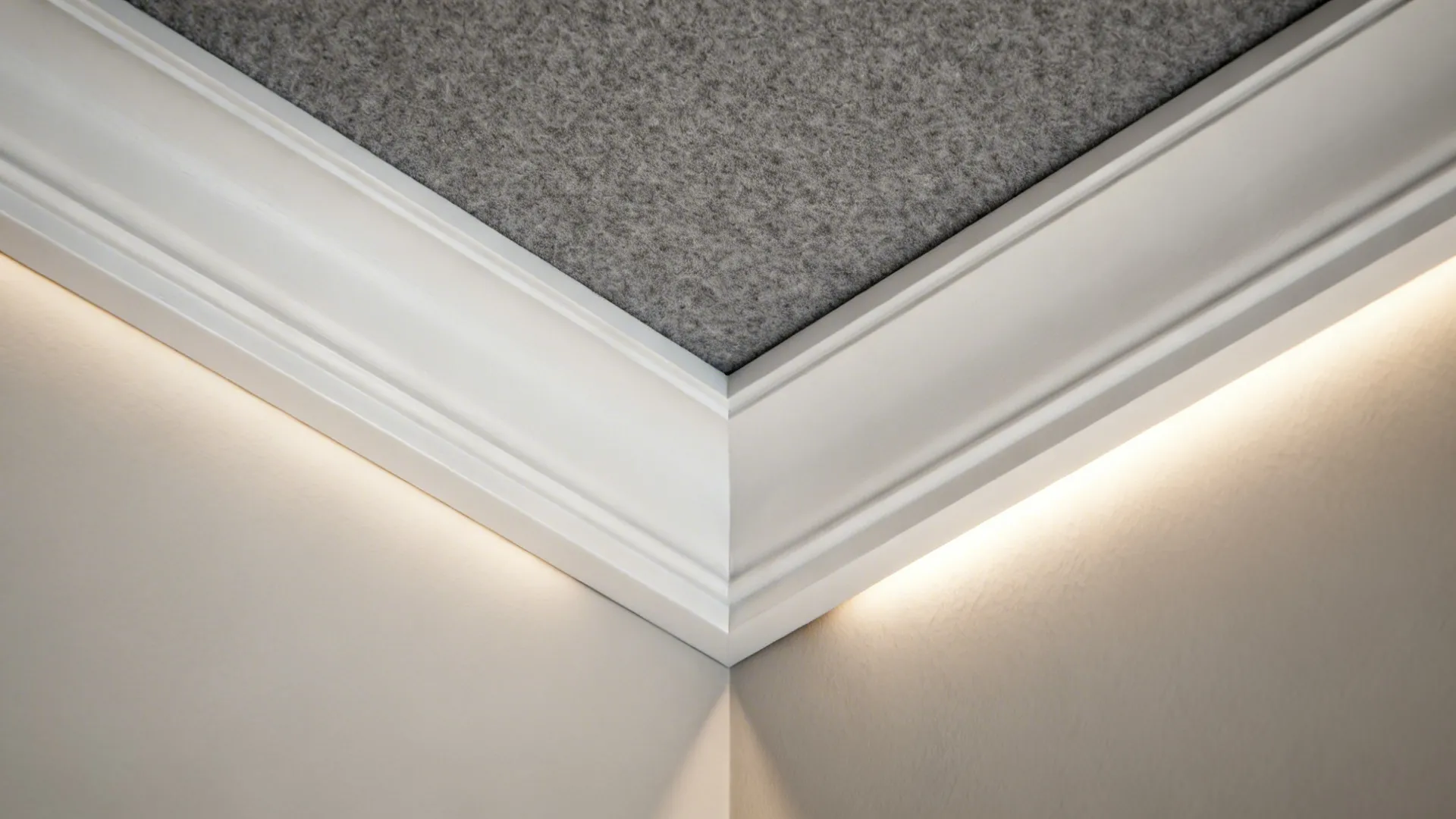 Macro of coffered L-corner with PET felt panel and grazing light