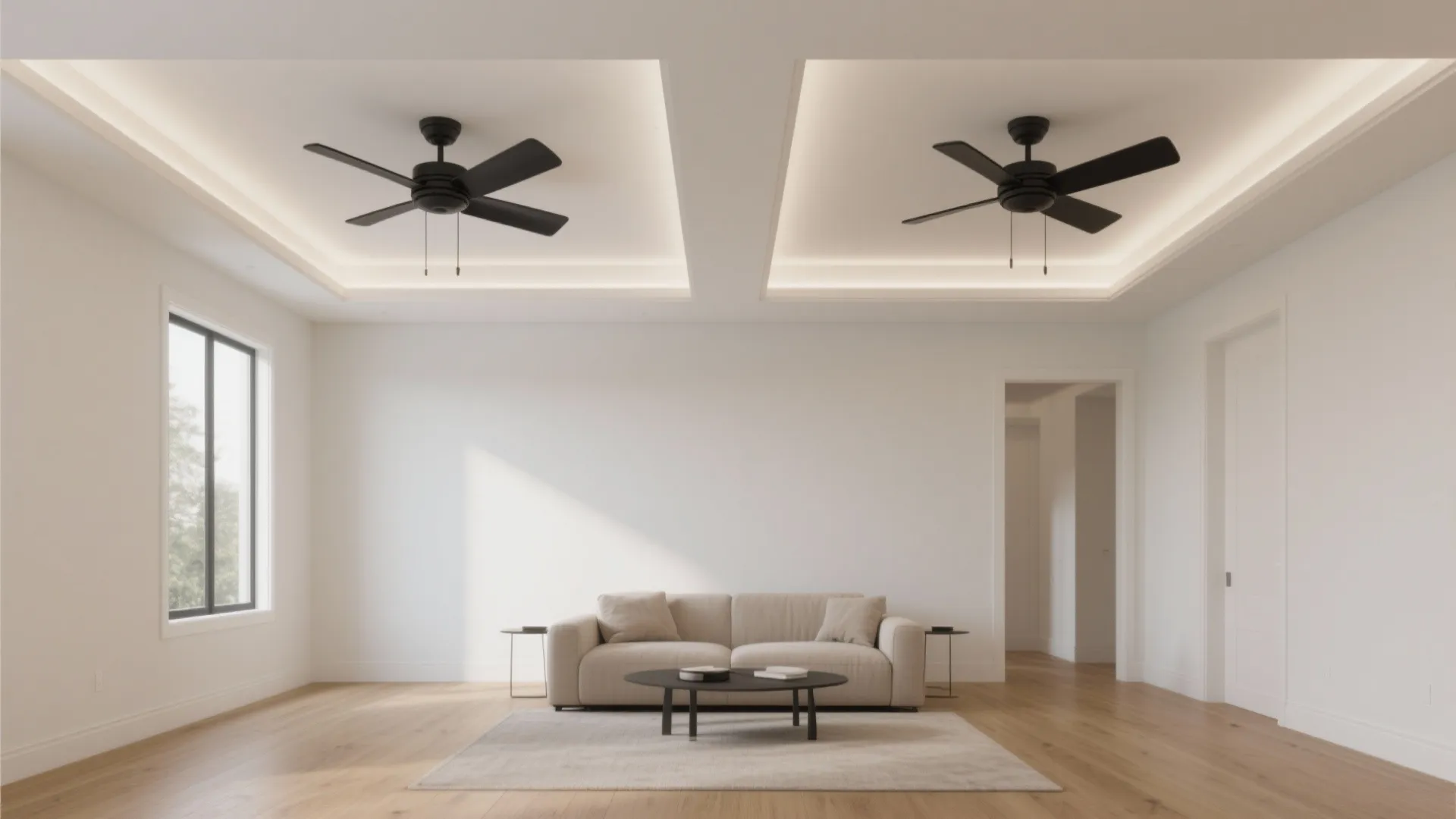 Symmetrical coffers that center two fans
