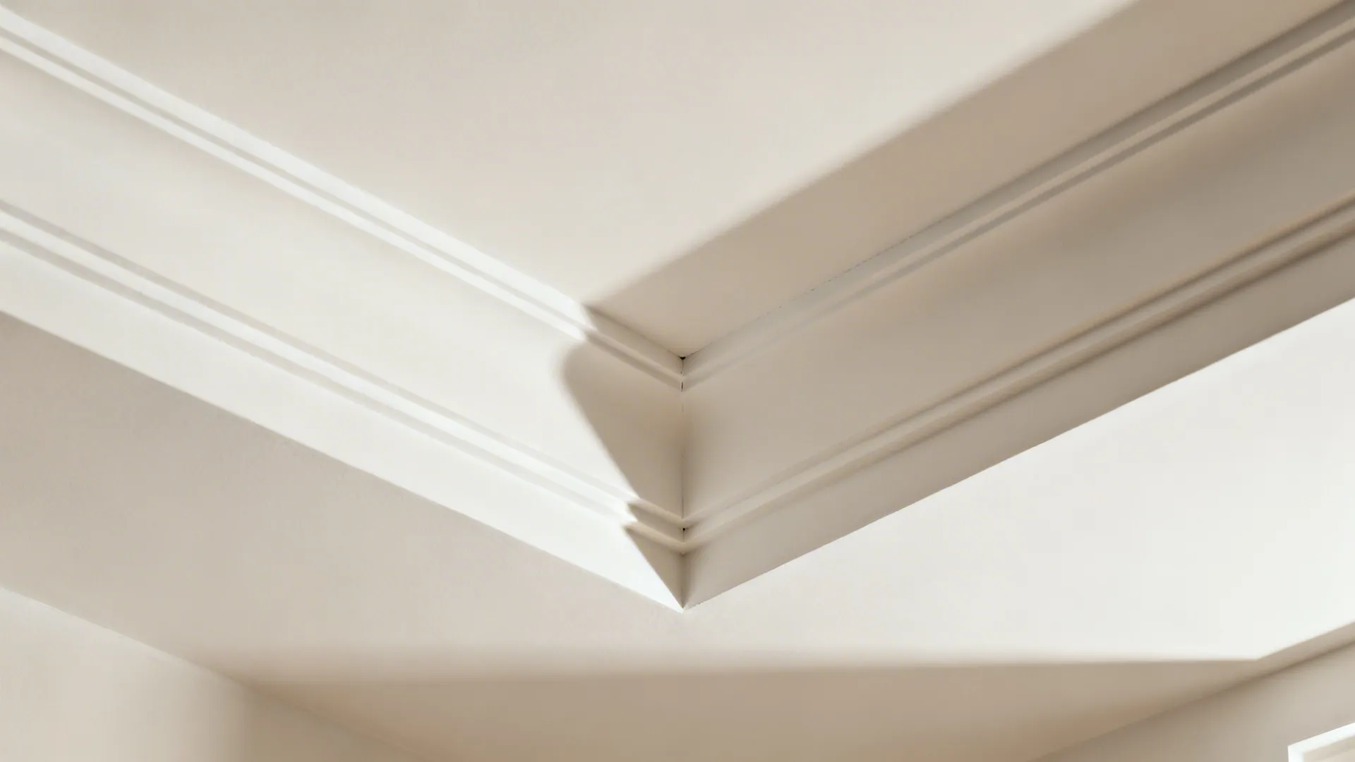Macro of a shallow coffered ceiling showing a clean shadow gap and sharp edges.
