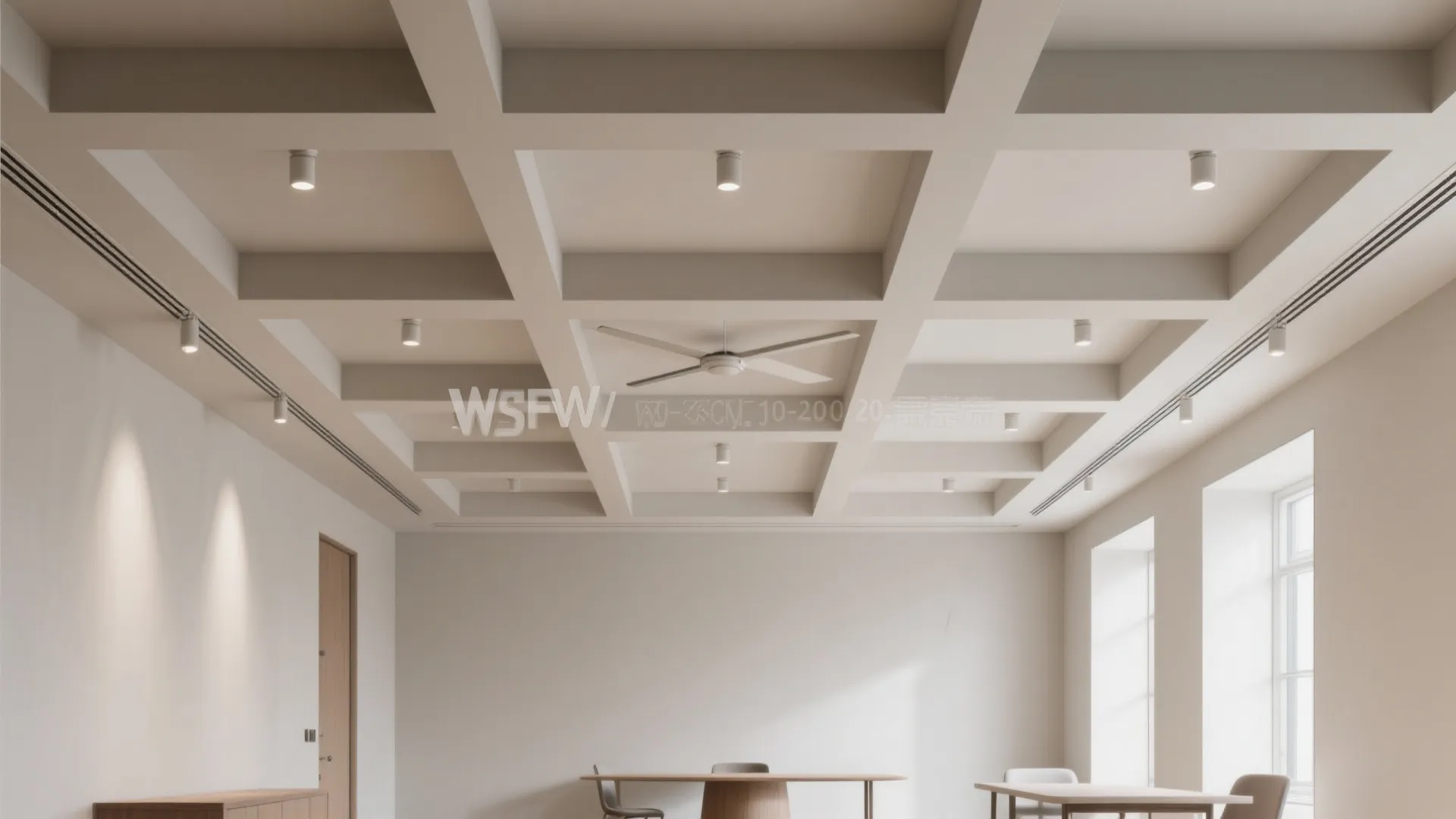 Minimalist Coffered Grid with Fan-Hub Beam