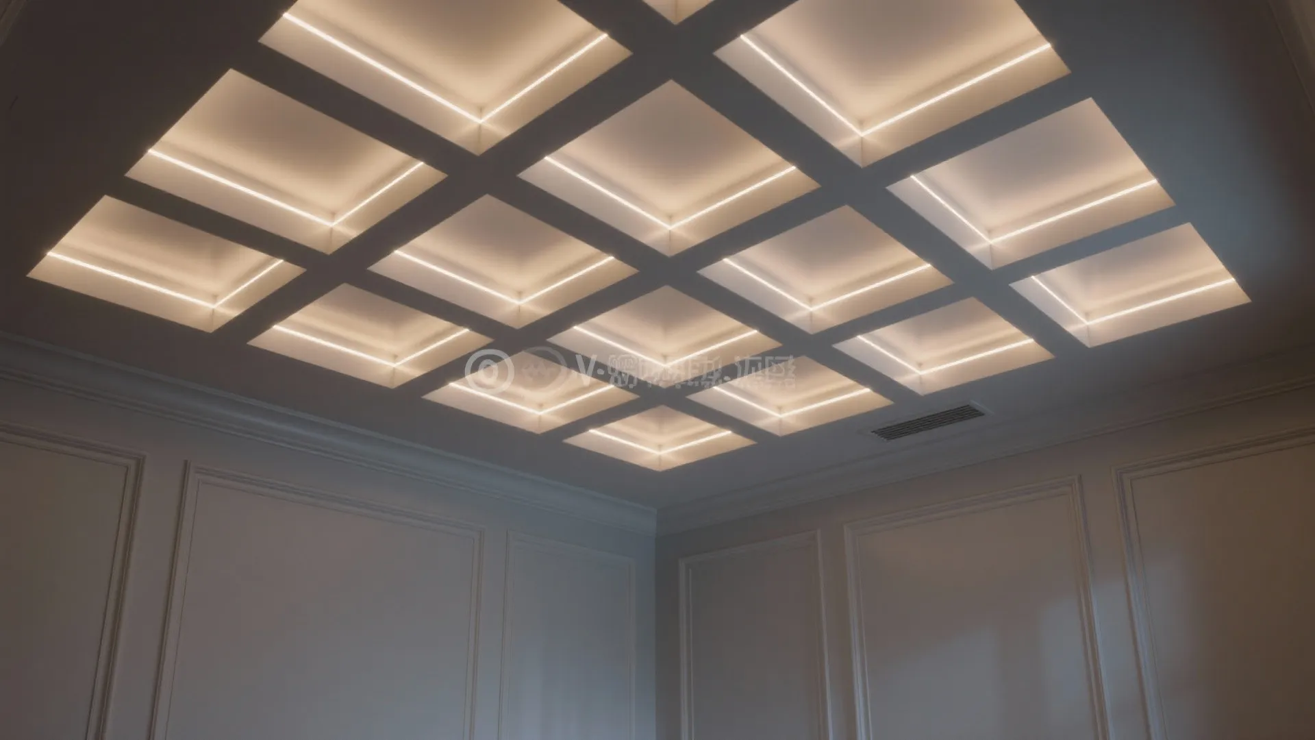 2) Shallow coffer grid with hidden LEDs