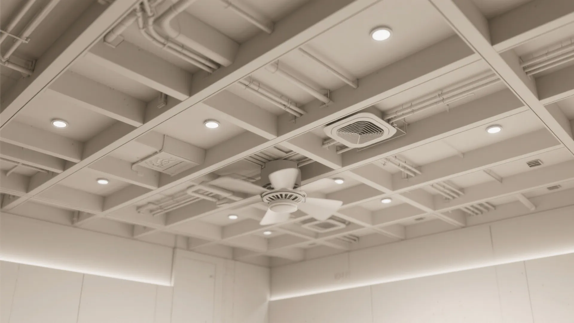 Minimalist Coffered Grid with Fan-Hub Beam