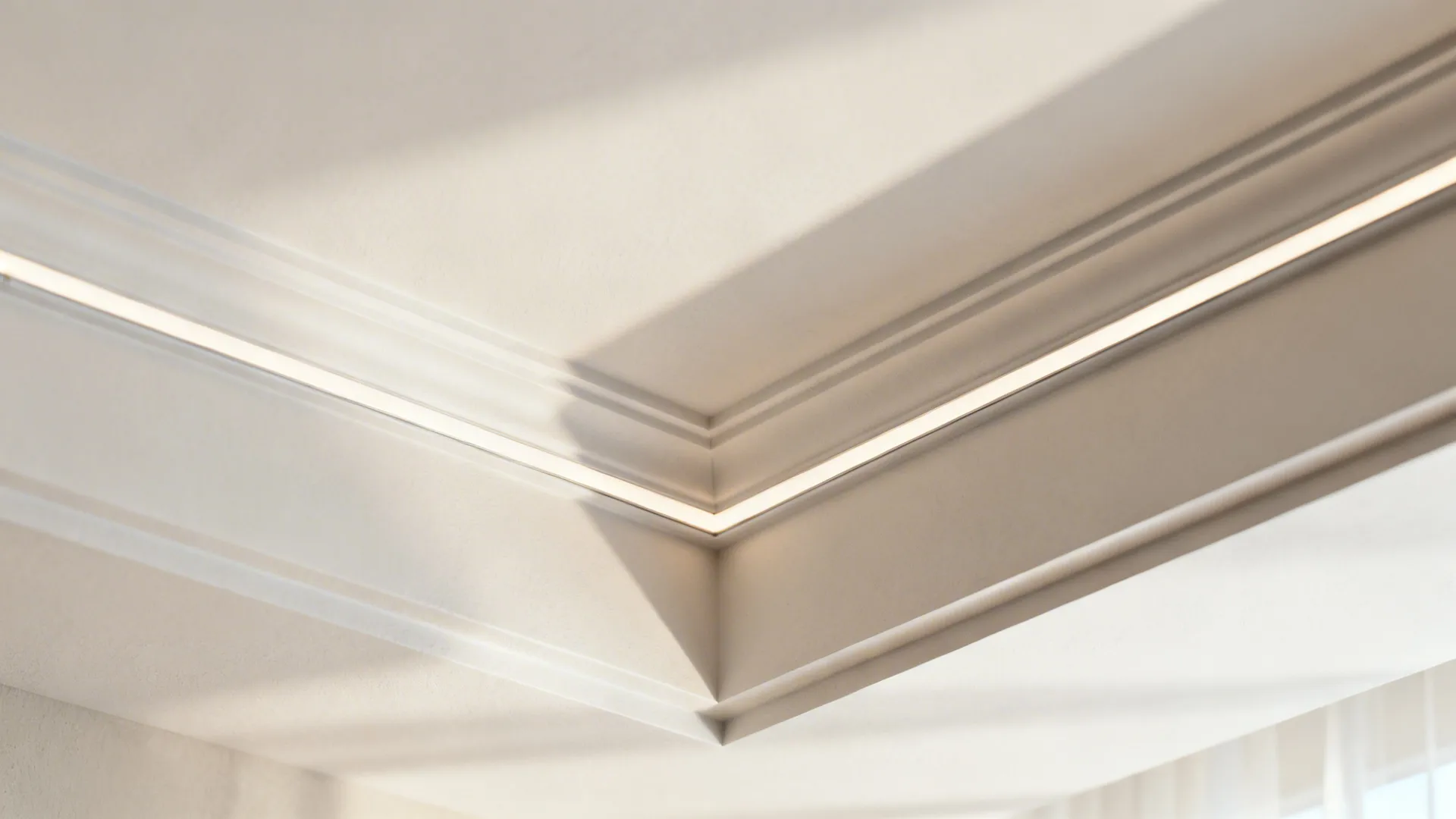 Close-up of coffered ceiling edge and cassette AC trim with crisp reveals.