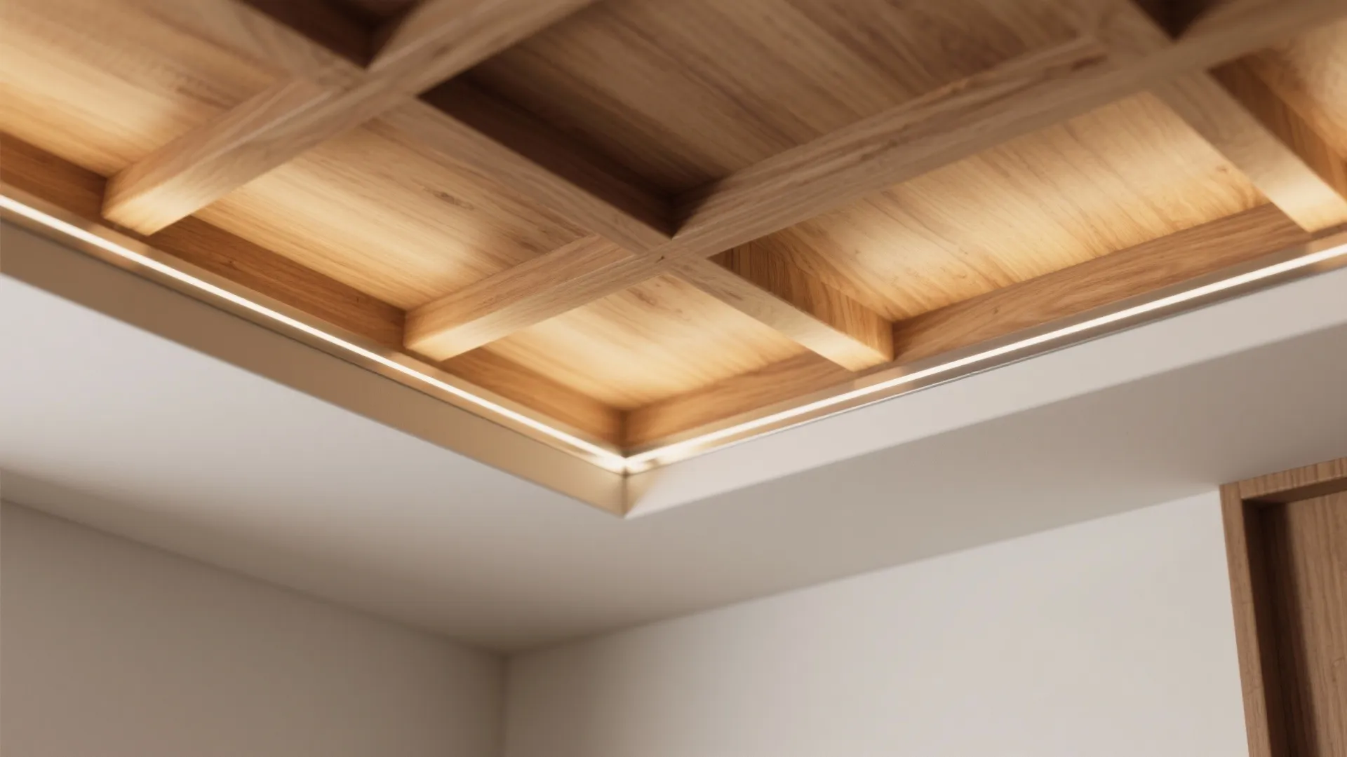 Warm wood coffers with slim LED lines