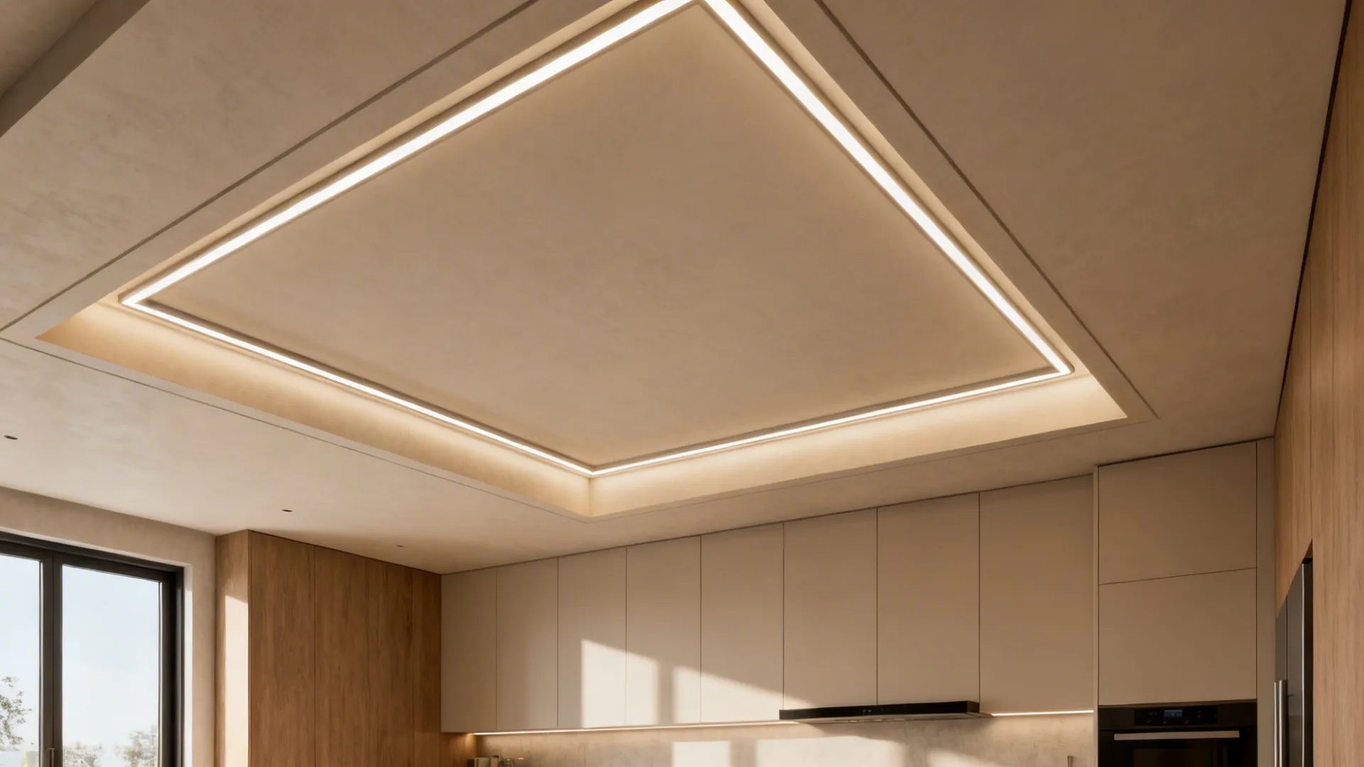 Shallow coffer with continuous linear light