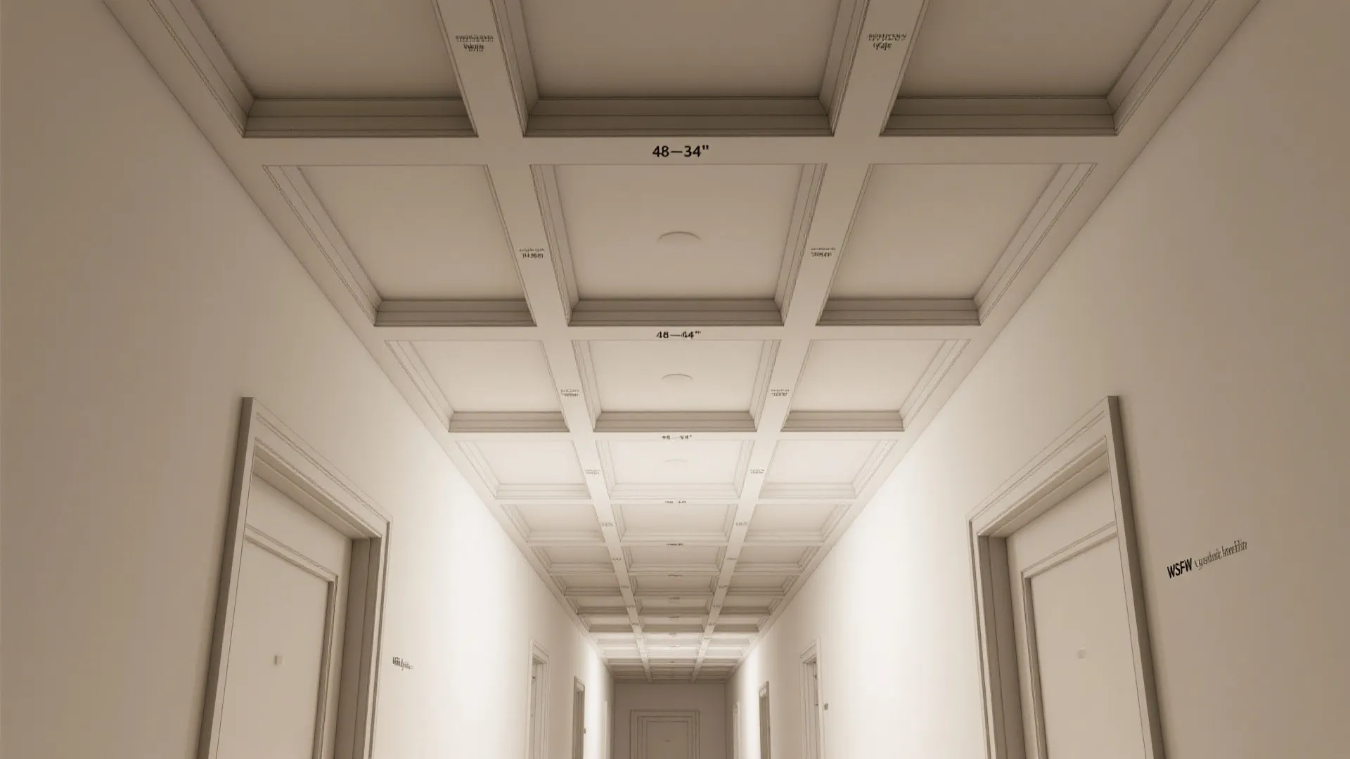 Gentle Coffered Ceiling with Slim Beams