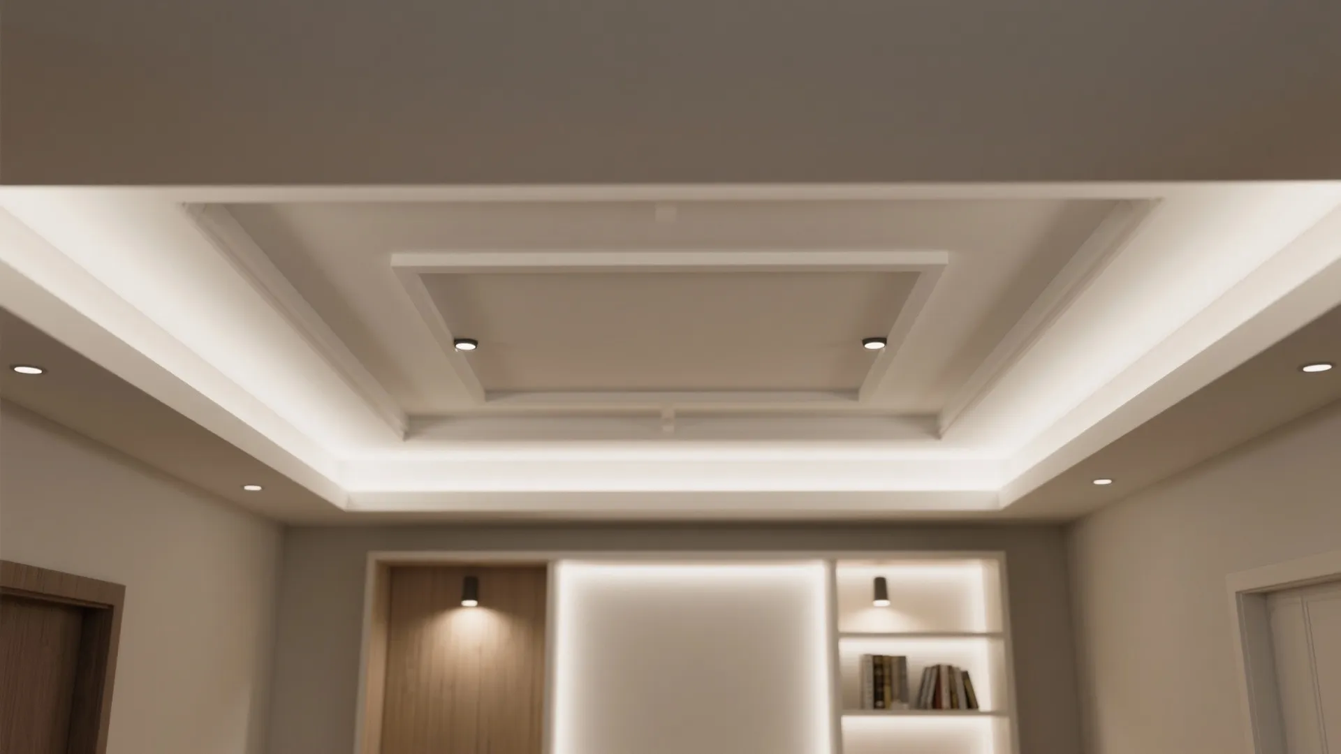 Two-tone coffer with integrated strip and task lights