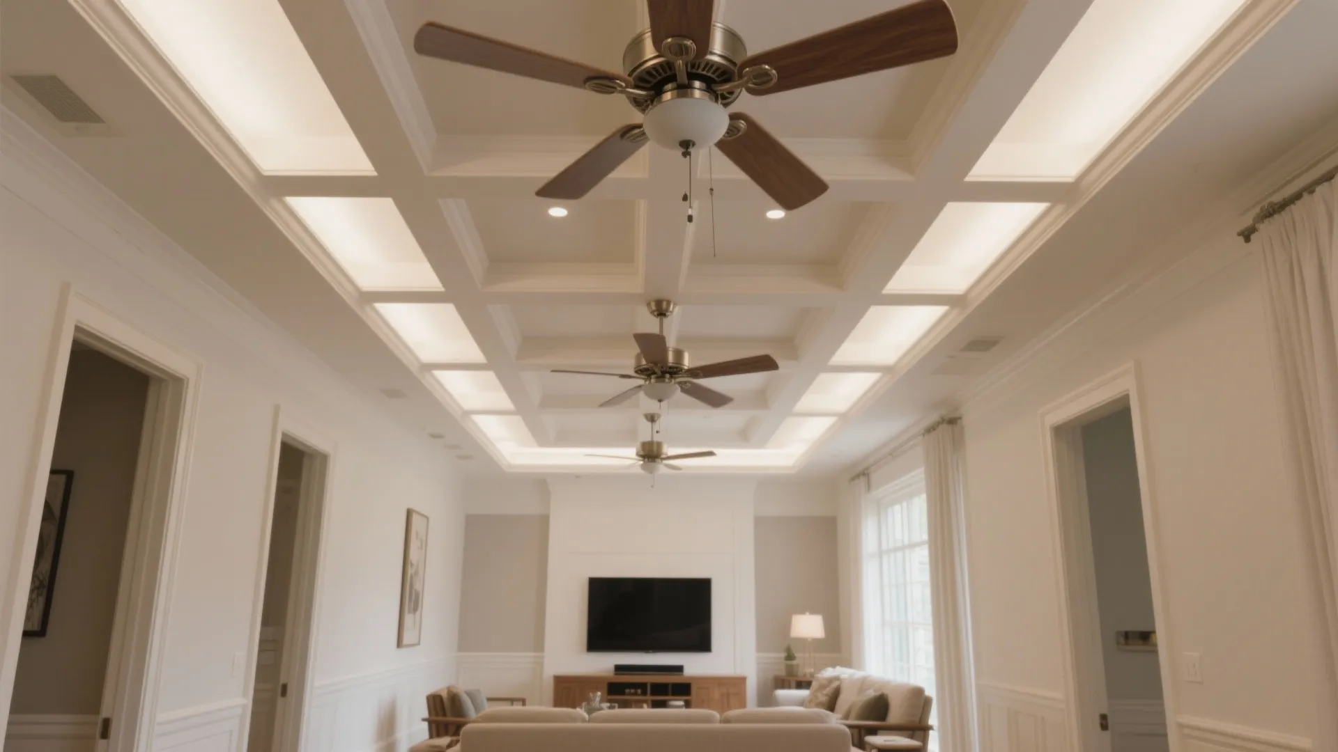 Dual-Fan Symmetry in a Coffered POP Ceiling