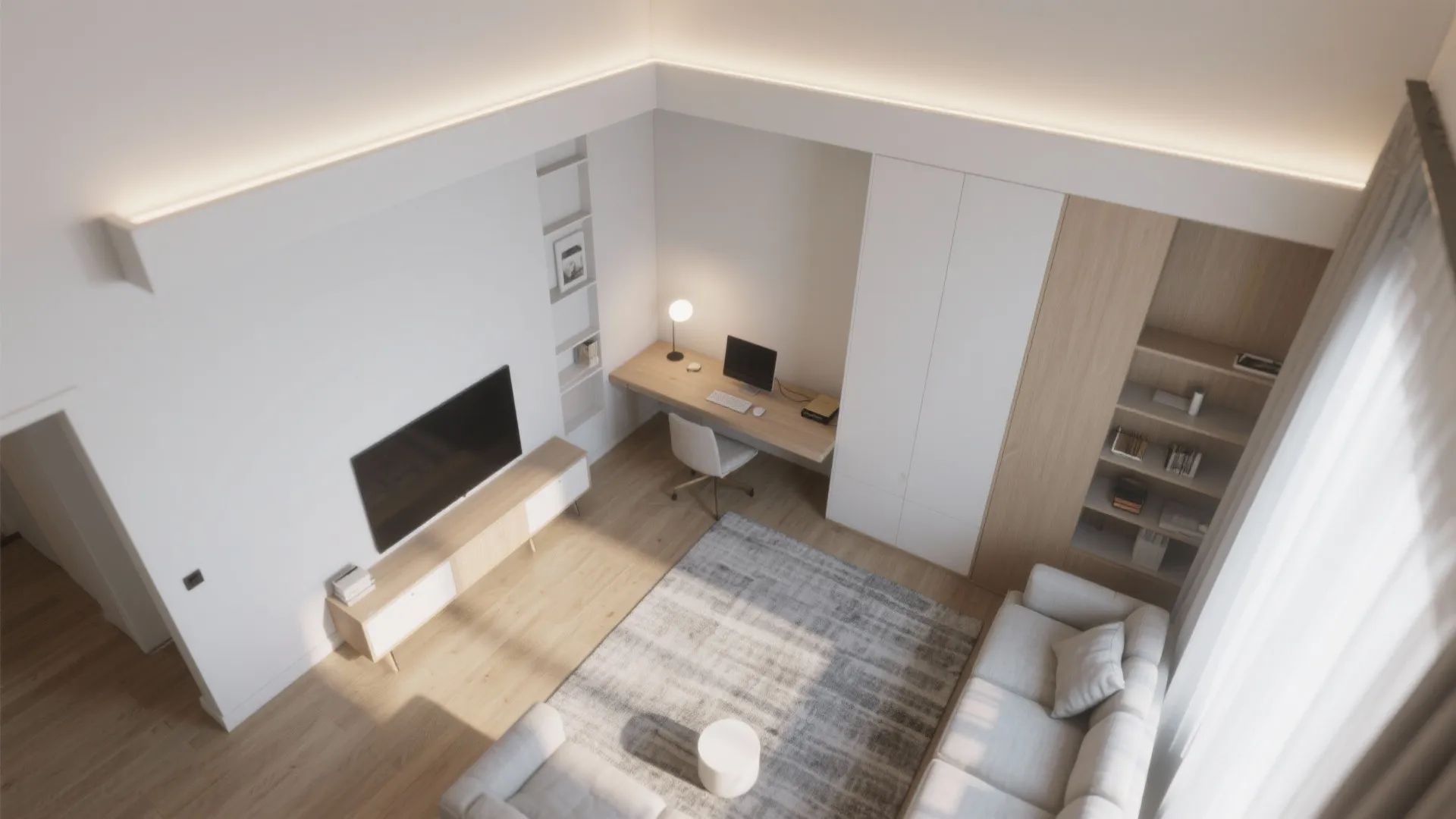 Sculpted Coffers to Zone a Small Living Room